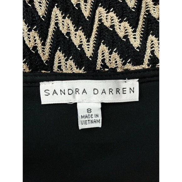 Sandra Darren Sz 8 Sweater Dress Sheath Black Gold Zigzag 3/4 Sleeve Knee Length - Picture 4 of 6